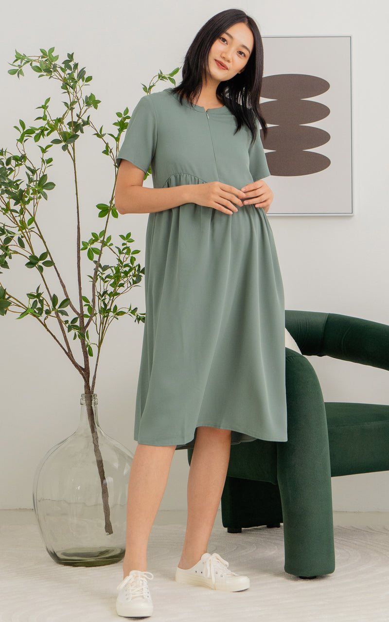 Brooklyn Nursing Dress in Dusty Green