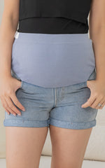 [BACKORDER] Giana Denim Maternity Shorts in Blue