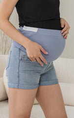 [BACKORDER] Giana Denim Maternity Shorts in Blue