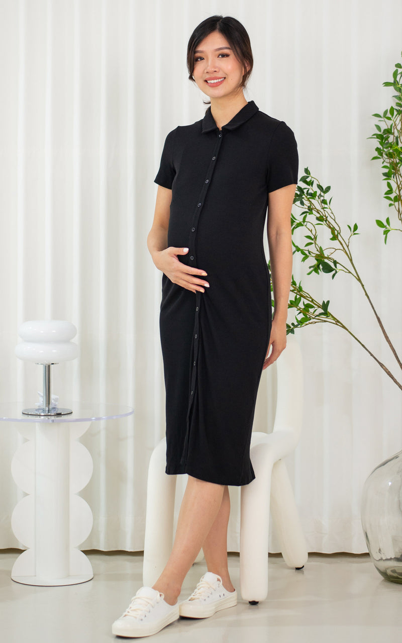 Lianna Ribb Nursing Dress in Black