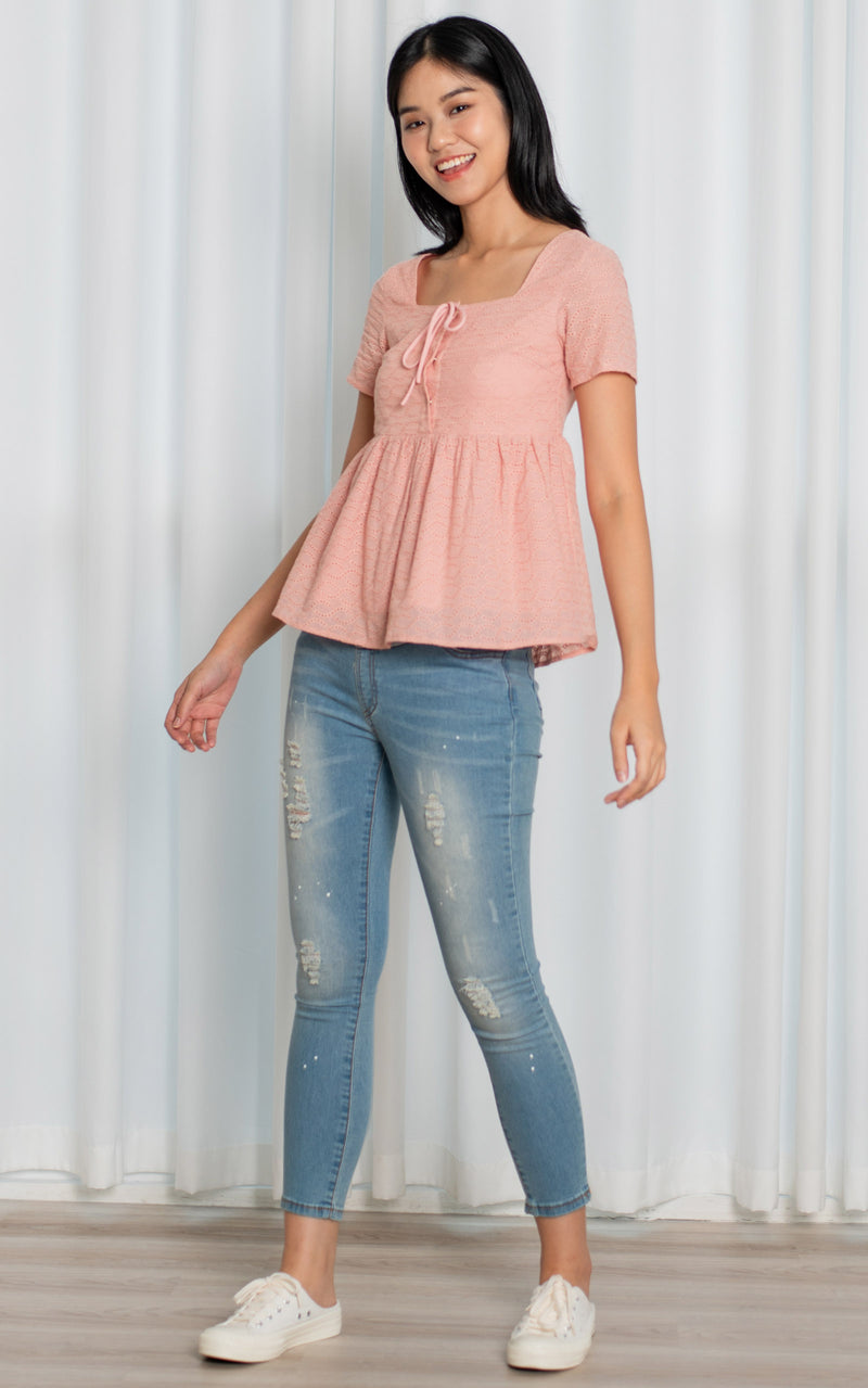 Nevaeh Peplum Nursing Top in Peach