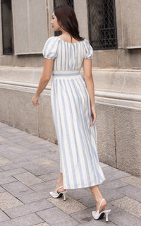 Alayna Vertical Stripes Nursing Dress in Blue