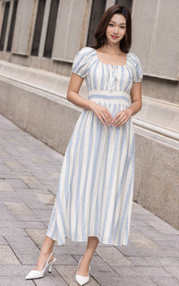 Alayna Vertical Stripes Nursing Dress in Blue