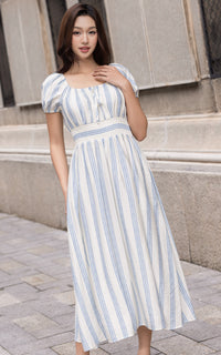 Alayna Vertical Stripes Nursing Dress in Blue
