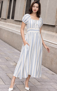 Alayna Vertical Stripes Nursing Dress in Blue