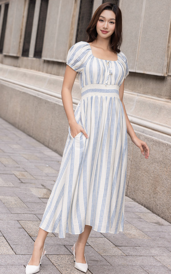 Alayna Vertical Stripes Nursing Dress in Blue