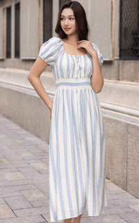 Alayna Vertical Stripes Nursing Dress in Blue