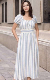 Alayna Vertical Stripes Nursing Dress in Blue