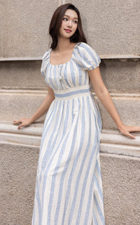 Alayna Vertical Stripes Nursing Dress in Blue