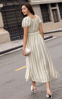 Alayna Vertical Stripes Nursing Dress in Green