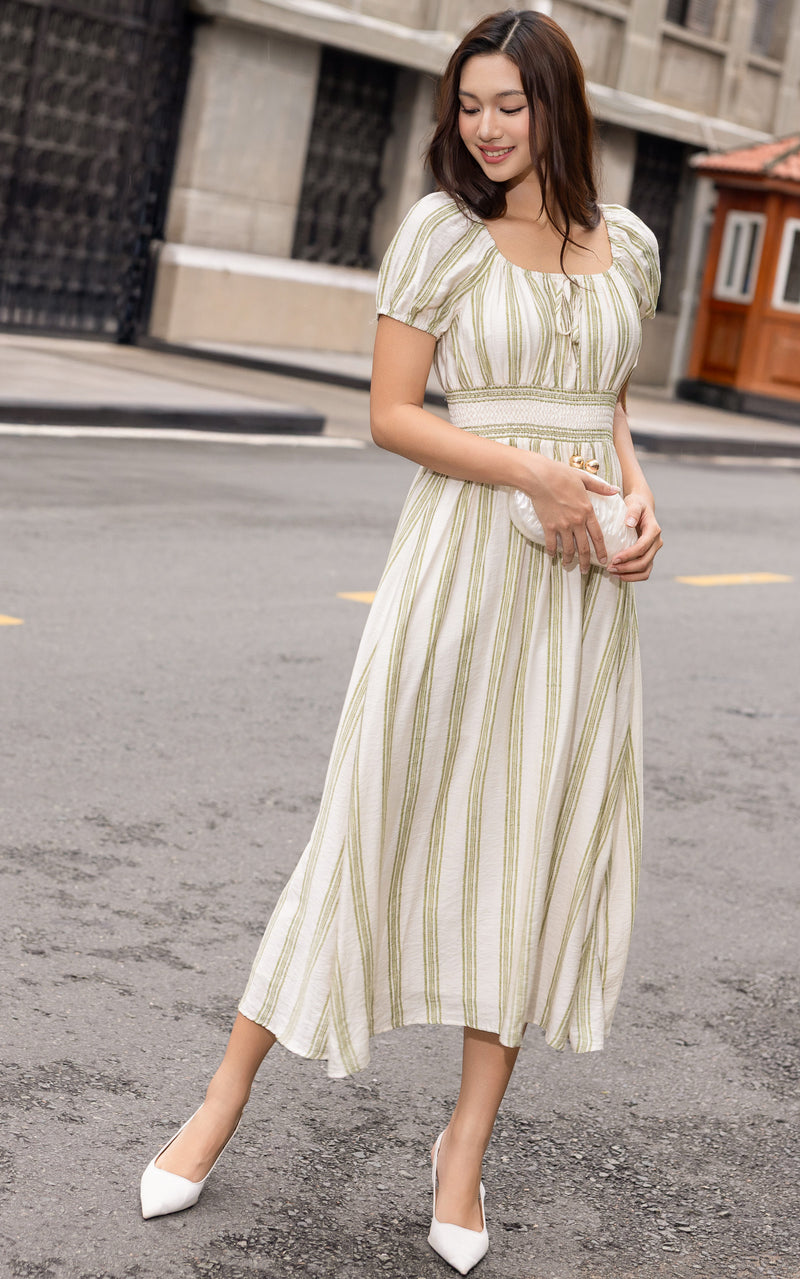 Alayna Vertical Stripes Nursing Dress in Green