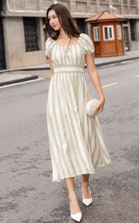 Alayna Vertical Stripes Nursing Dress in Green