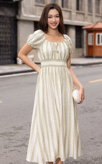 Alayna Vertical Stripes Nursing Dress in Green