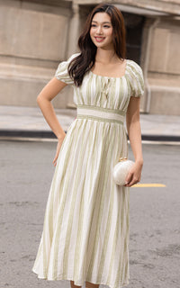 Alayna Vertical Stripes Nursing Dress in Green