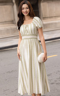 Alayna Vertical Stripes Nursing Dress in Green