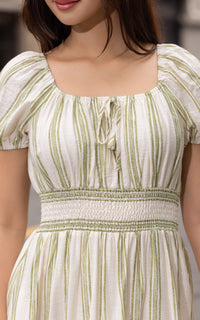 Alayna Vertical Stripes Nursing Dress in Green