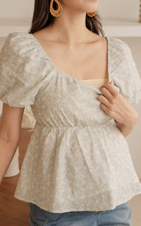 Alessan Floral Nursing Top in Blue
