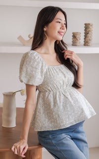 Alessan Floral Nursing Top in Blue