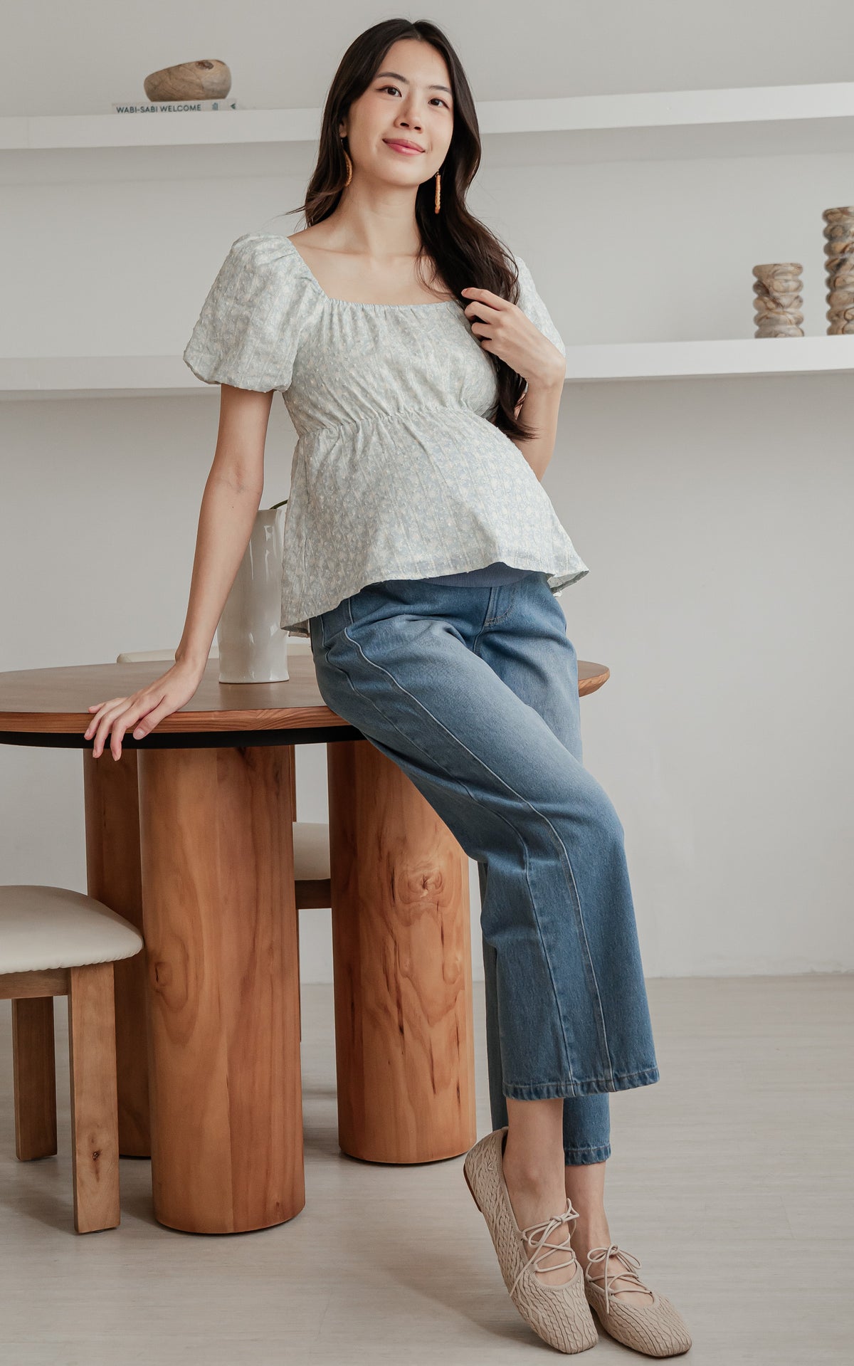 Alessan Floral Nursing Top in Blue