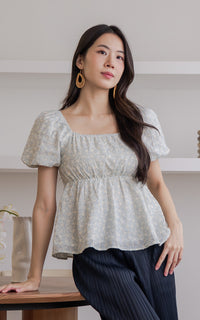 Alessan Floral Nursing Top in Blue