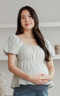 Alessan Floral Nursing Top in Blue