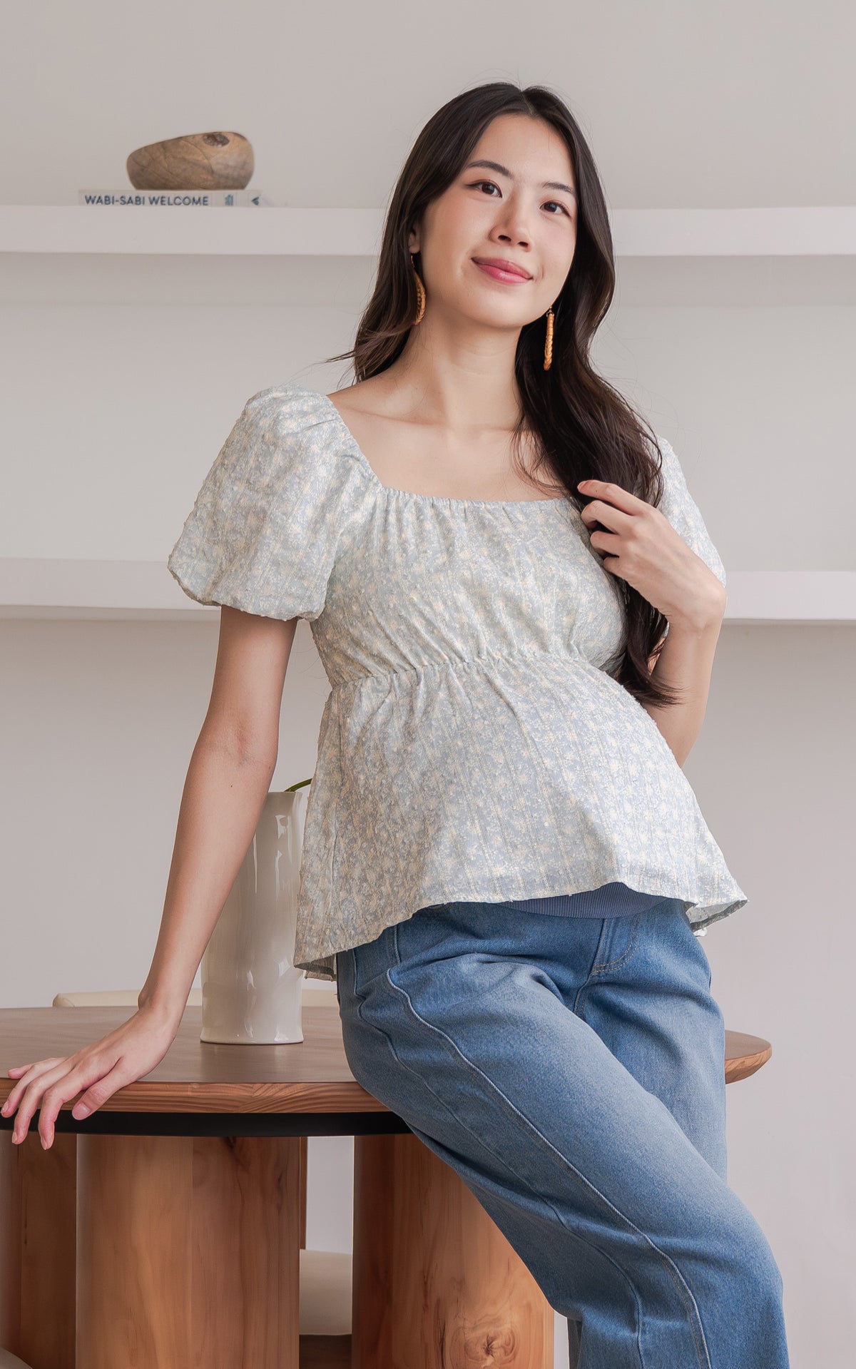 Alessan Floral Nursing Top in Blue