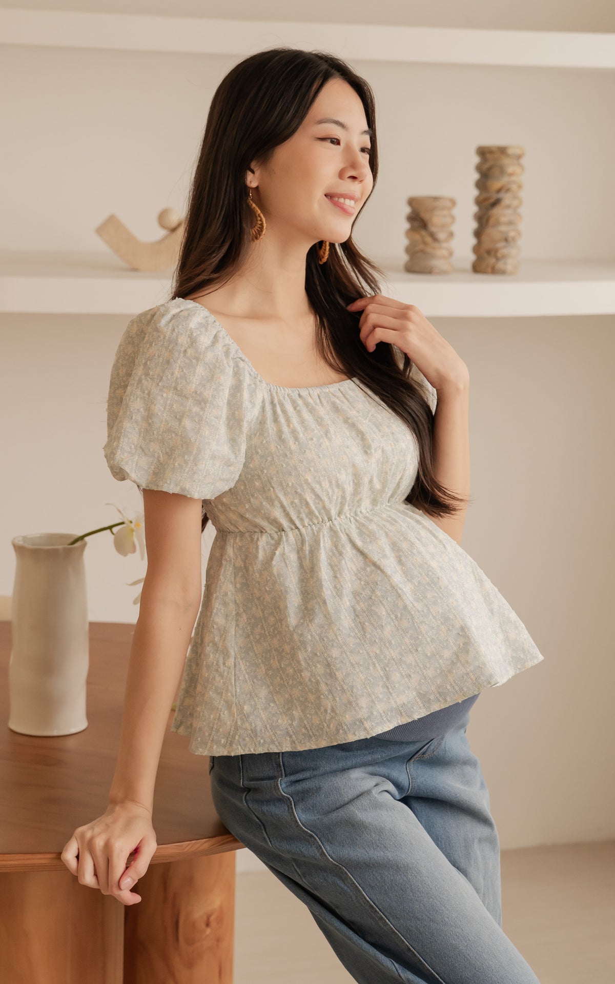 Alessan Floral Nursing Top in Blue