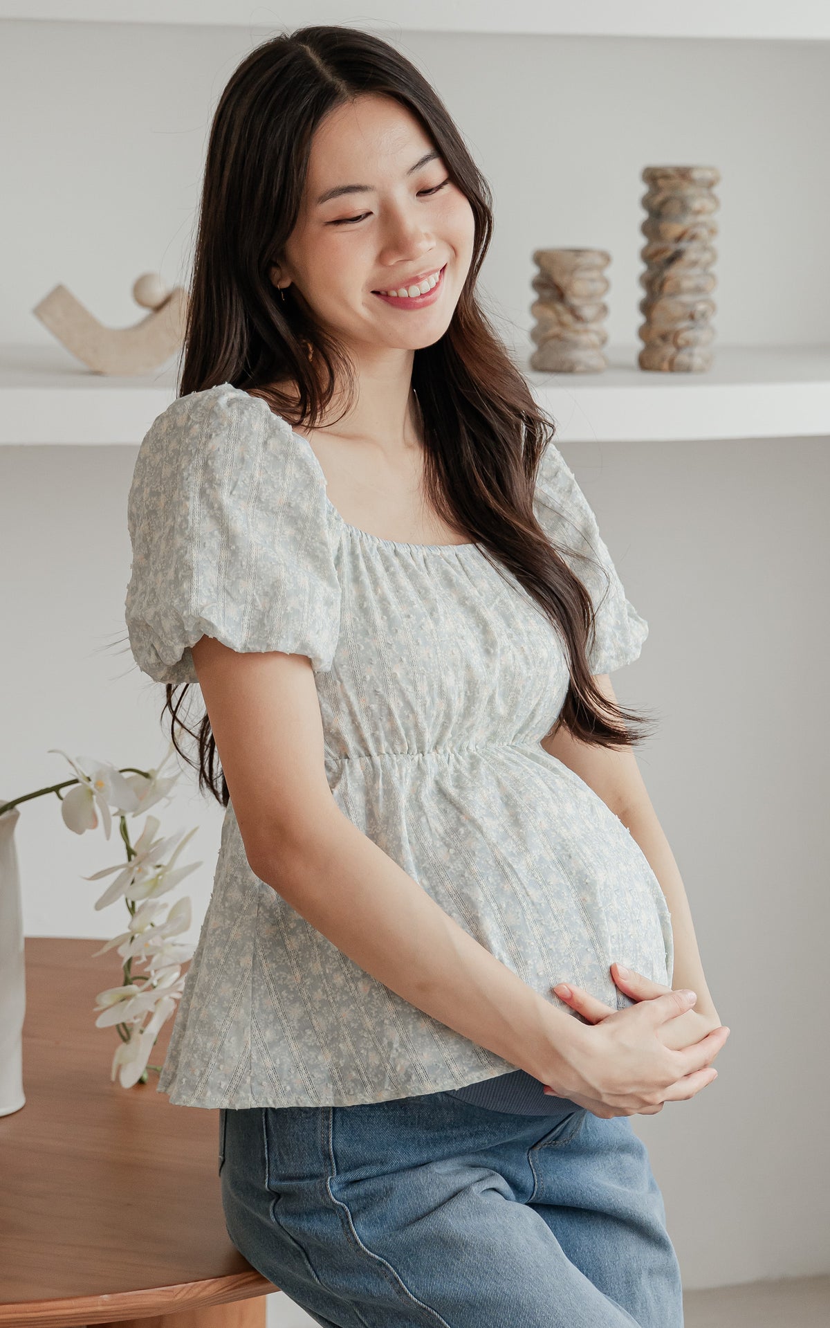 Alessan Floral Nursing Top in Blue