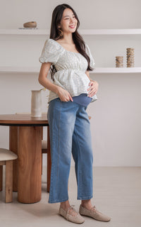 Alessan Floral Nursing Top in Blue