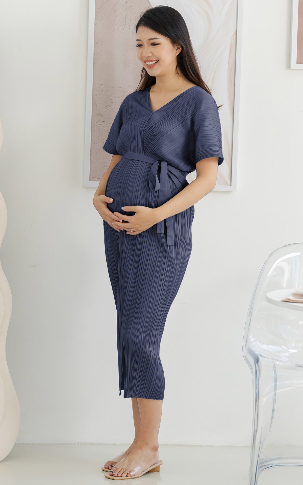 [BACKORDER] Alexa Pleated Wrapped Nursing Dress in Blue