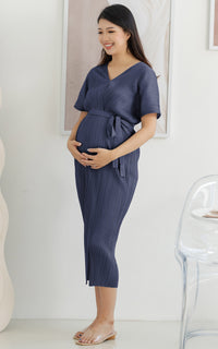 [BACKORDER] Alexa Pleated Wrapped Nursing Dress in Blue