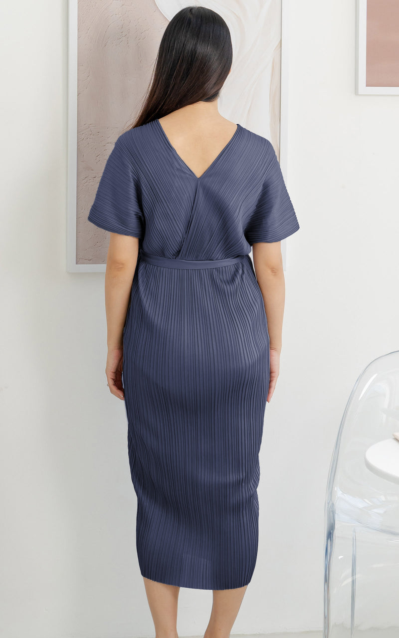 Alexa Pleated Wrapped Nursing Dress in Blue