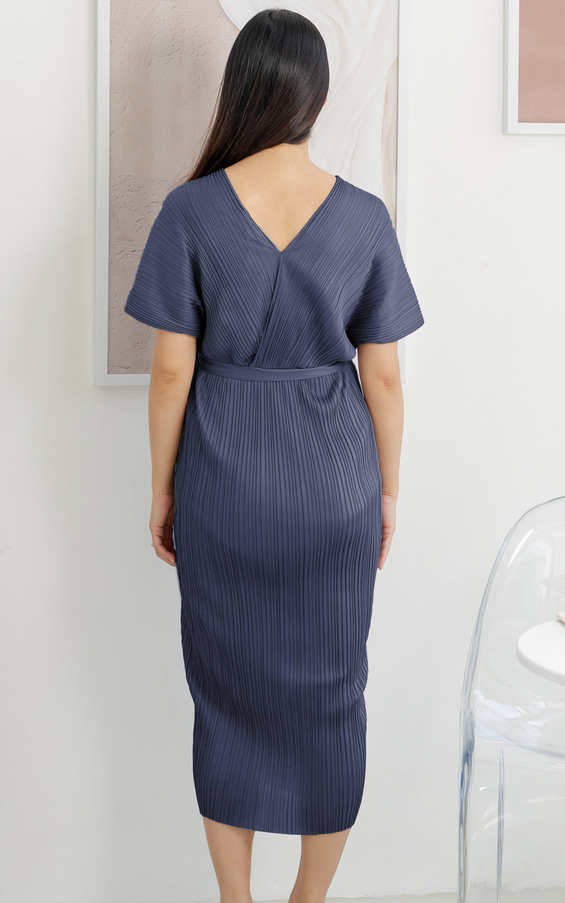[BACKORDER] Alexa Pleated Wrapped Nursing Dress in Blue