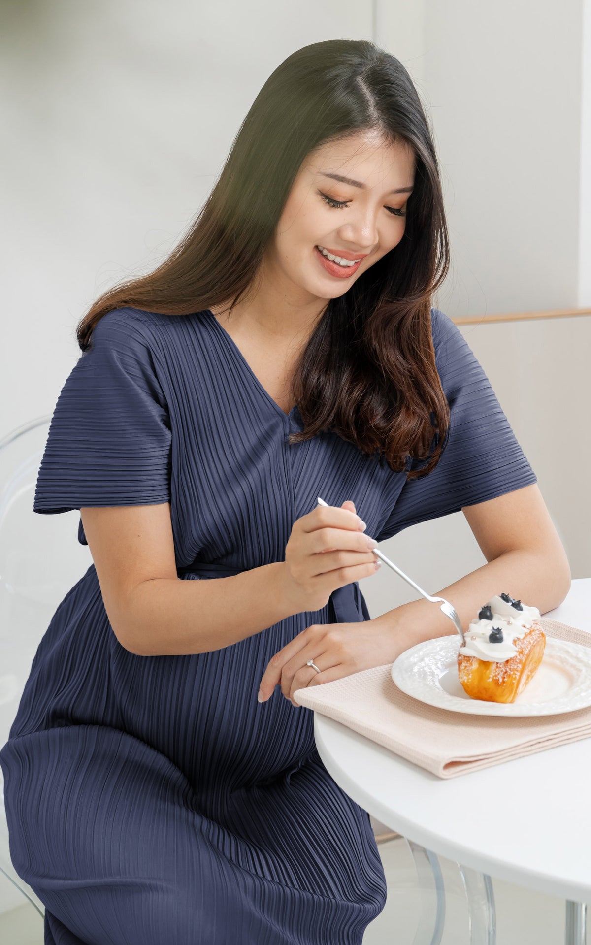 [BACKORDER] Alexa Pleated Wrapped Nursing Dress in Blue