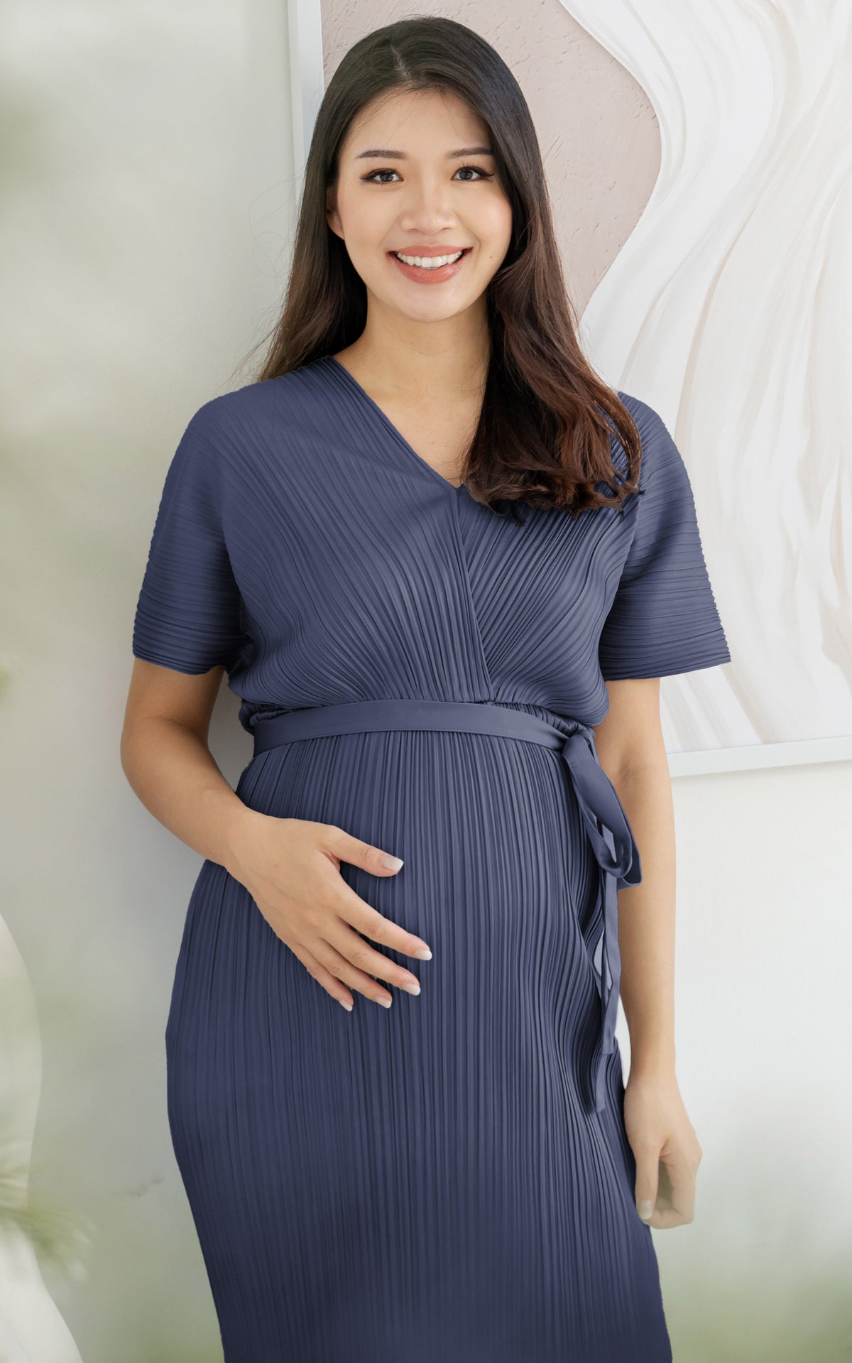 [BACKORDER] Alexa Pleated Wrapped Nursing Dress in Blue