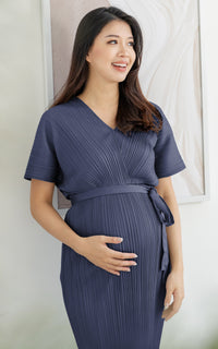 [BACKORDER] Alexa Pleated Wrapped Nursing Dress in Blue