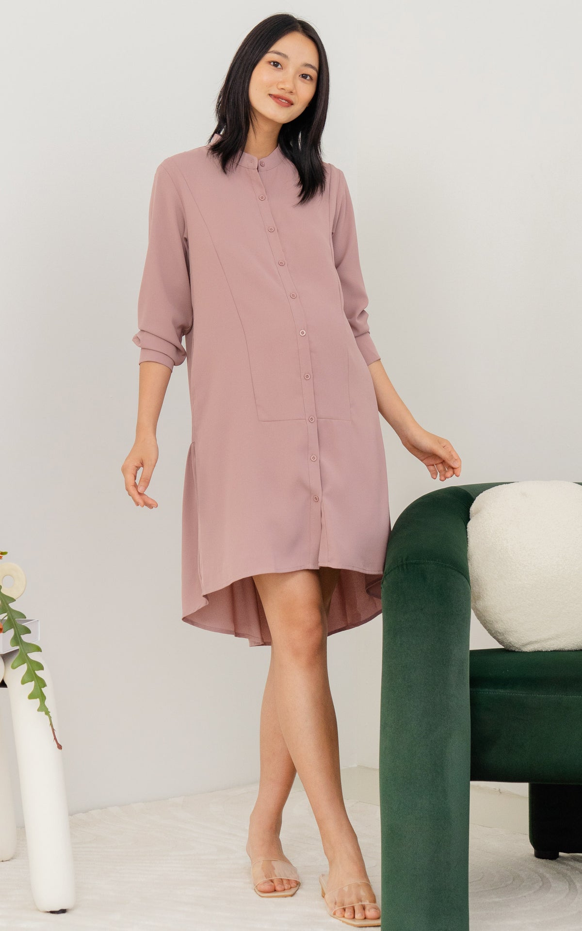 Alice Nursing Shirt Dress in Dusty Pink