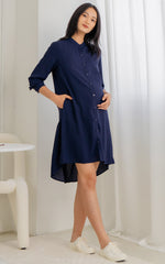Alice Nursing Shirt Dress in Navy