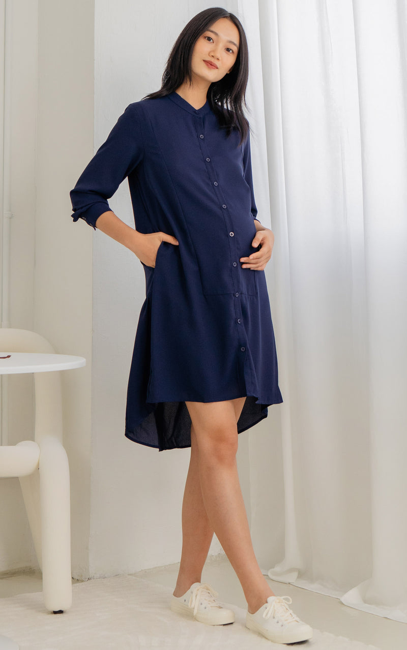 Alice Nursing Shirt Dress in Navy