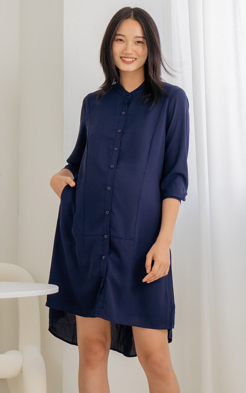 Alice Nursing Shirt Dress in Navy