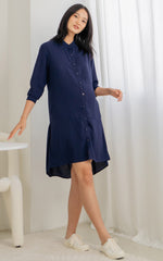 Alice Nursing Shirt Dress in Navy