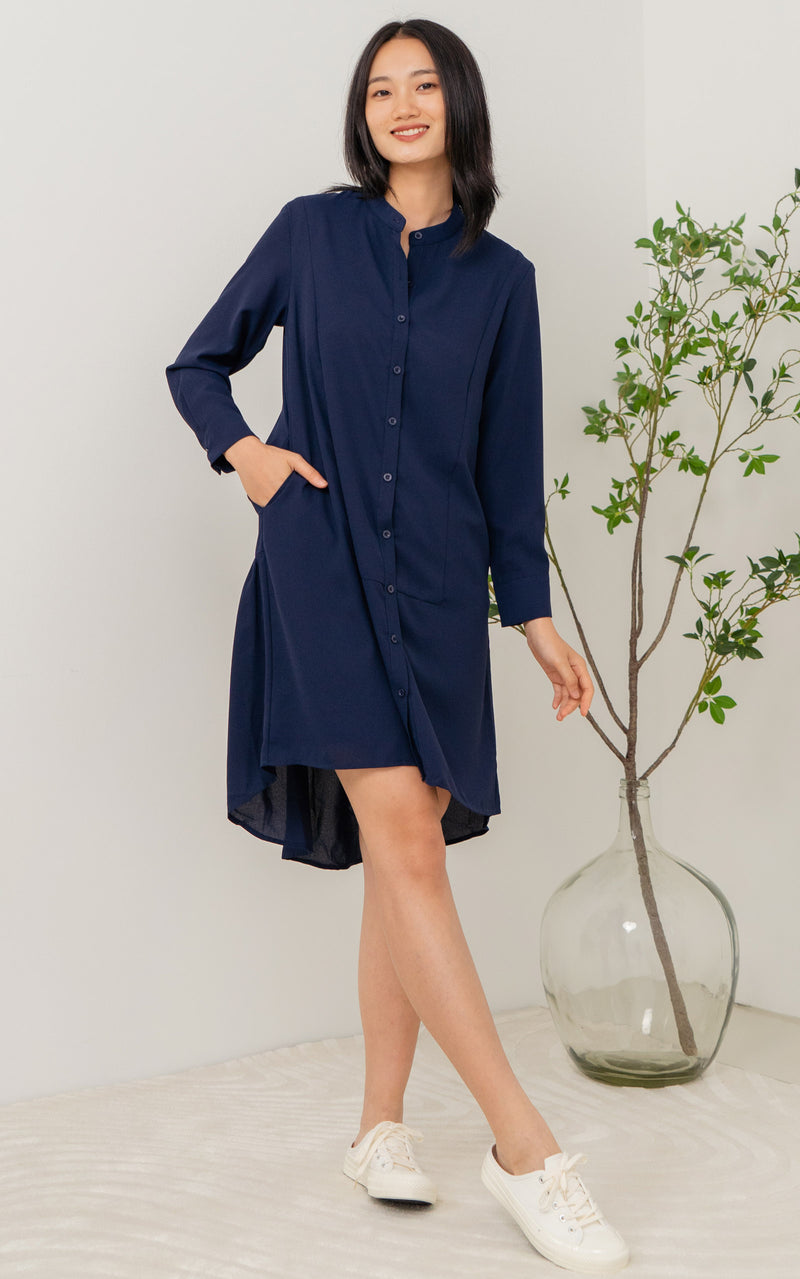 Alice Nursing Shirt Dress in Navy