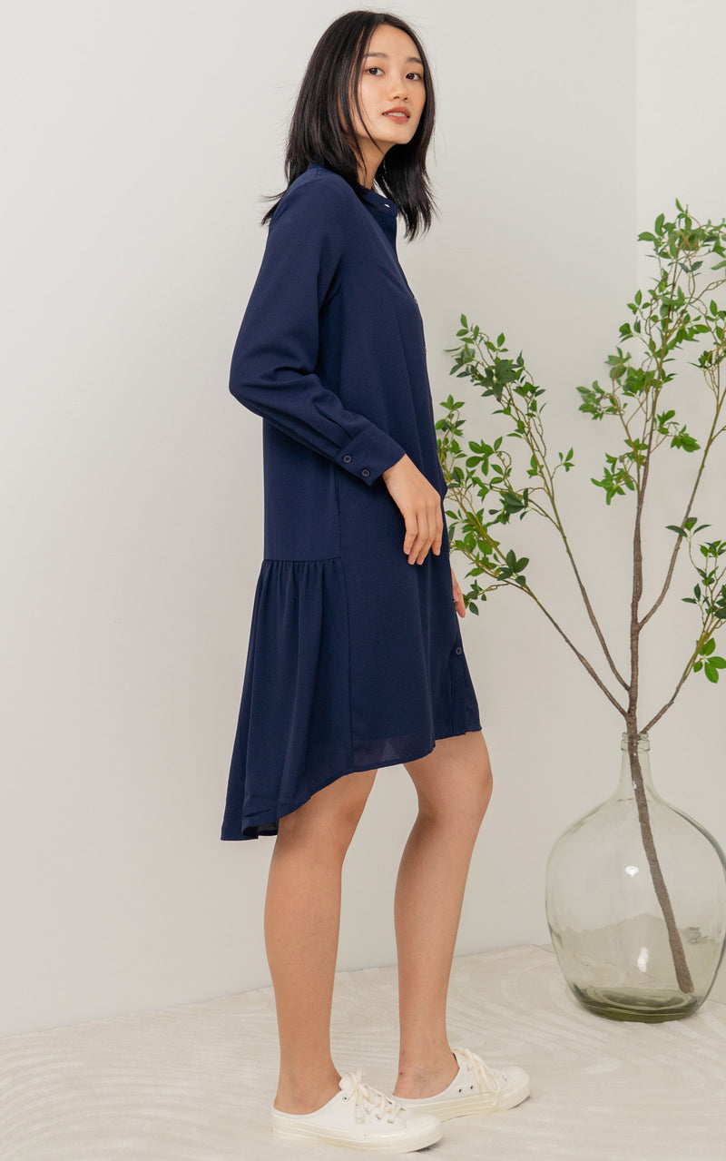 Alice Nursing Shirt Dress in Navy