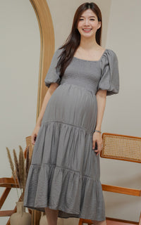 Alyssa Smocked Trimmed Dress in Charcoal