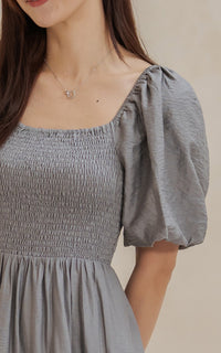 Alyssa Smocked Trimmed Dress in Charcoal