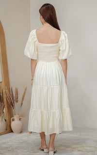 Alyssa Smocked Trimmed Dress in Cream