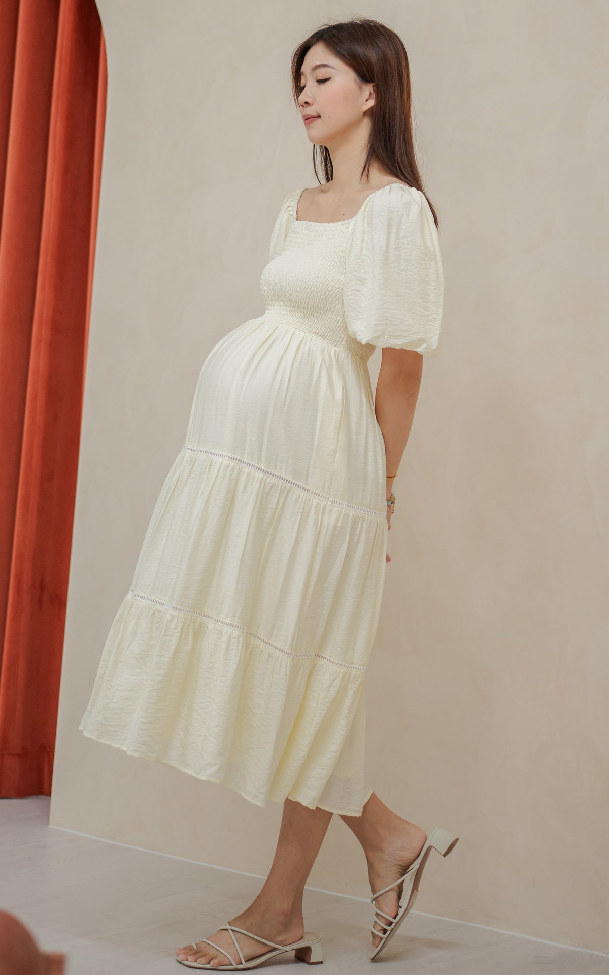 Alyssa Smocked Trimmed Dress in Cream