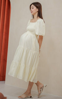 Alyssa Smocked Trimmed Dress in Cream