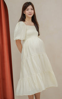 Alyssa Smocked Trimmed Dress in Cream