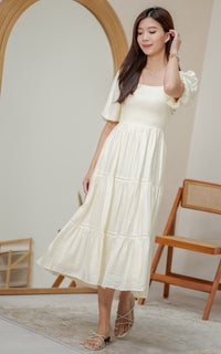 Alyssa Smocked Trimmed Dress in Cream